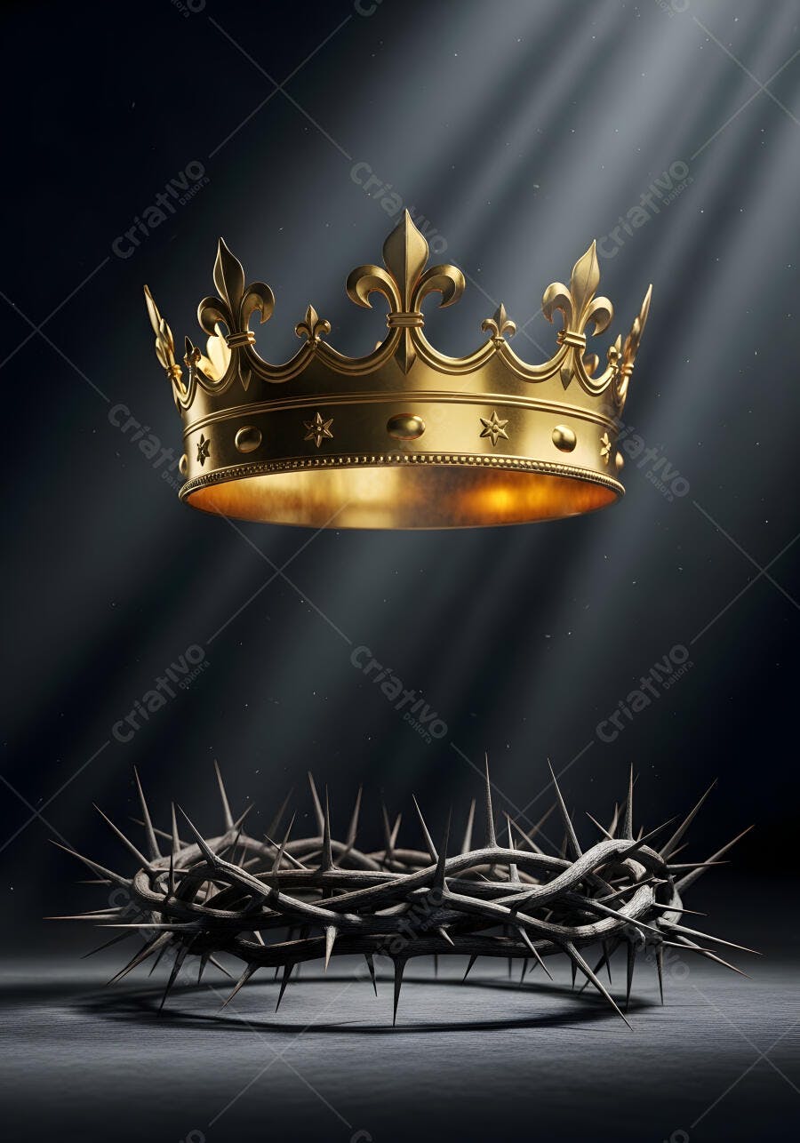 Foto Coroa de Ouro e Coroa de Espinhos Símbolos Cristãos