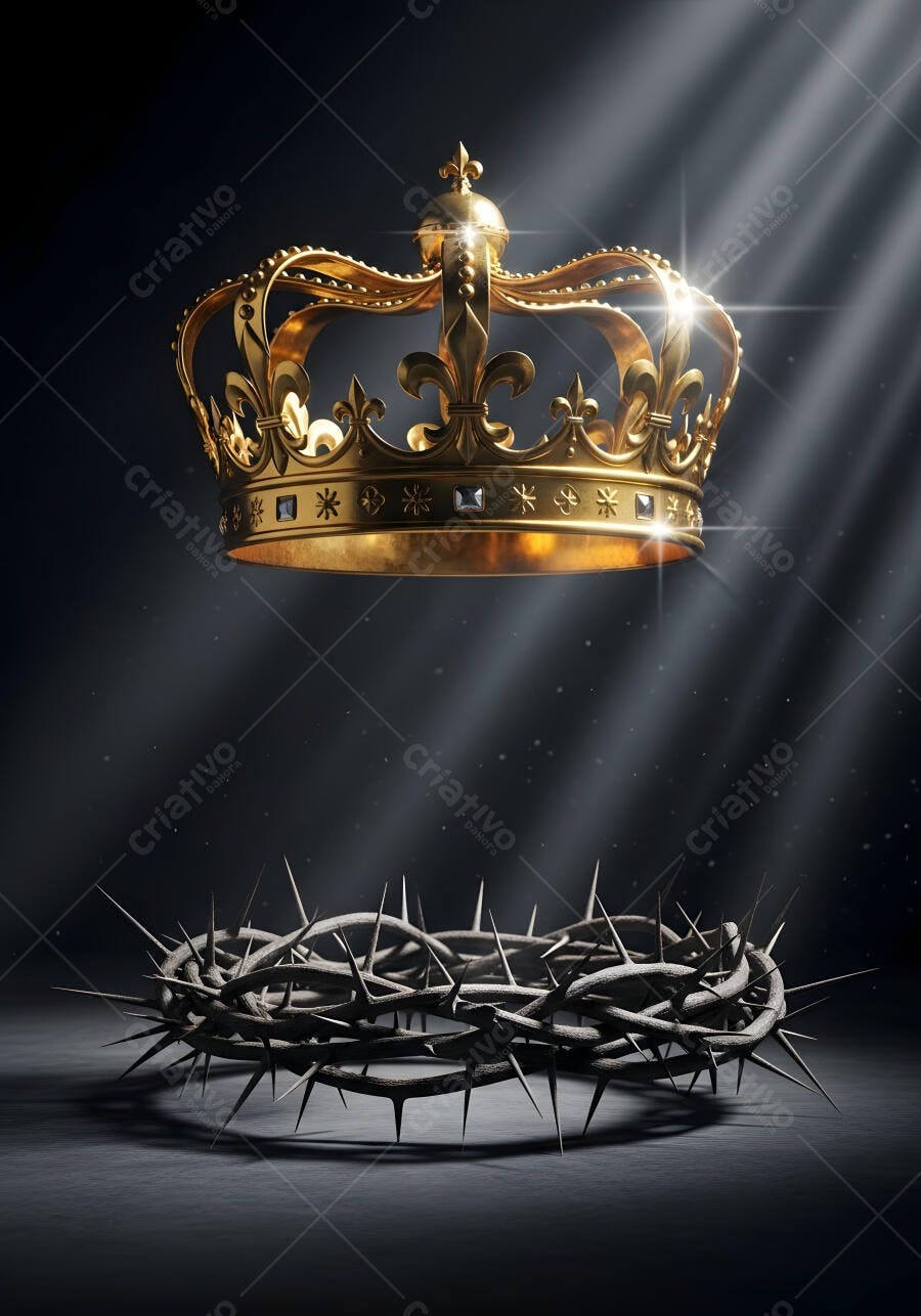 Coroa de Espinhos e Coroa Dourada Brilhando Iluminação Divina