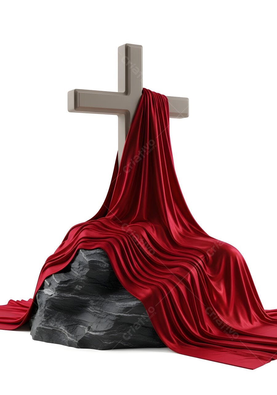 Foto Cruz Cristã Pedra Manto Vermelho Fundo Branco