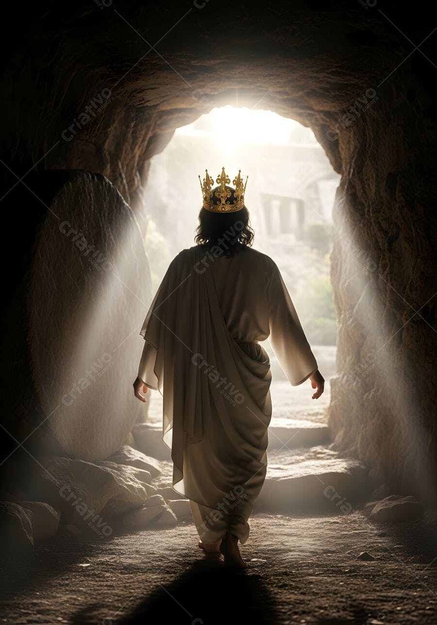 Foto Jesus Cristo Coroa Saindo da Tumba Ressurreição Páscoa