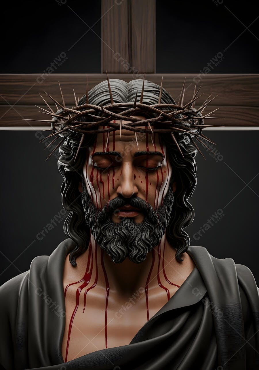 Foto Jesus Cristo Coroa de Espinhos Sangue Cruz Escura
