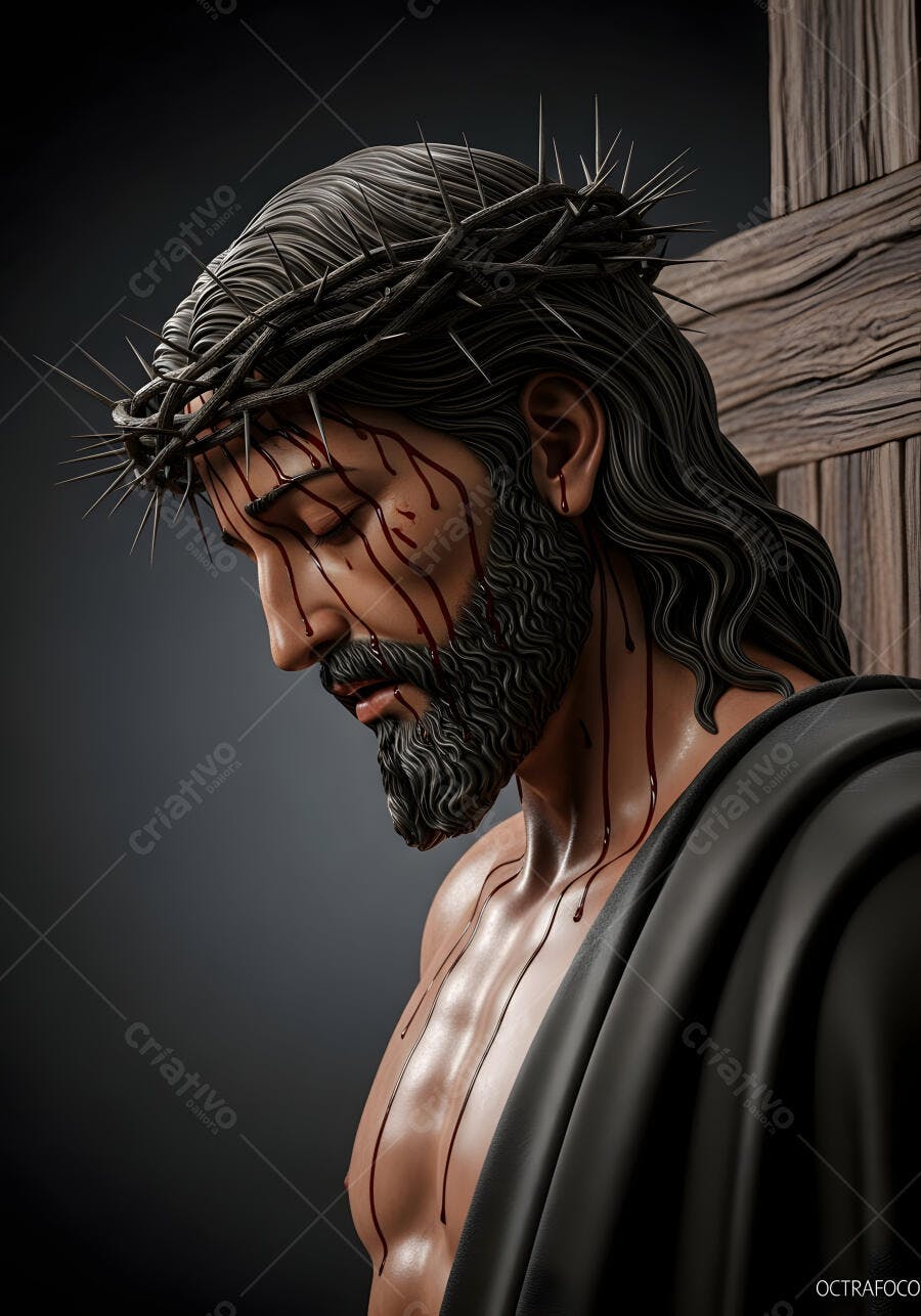 Foto Jesus Cristo Coroa de Espinhos Sangue Cruz