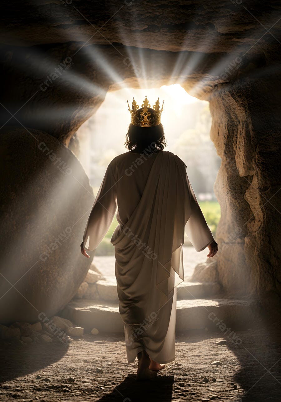 Foto Jesus Cristo Coroa de Rei Saindo da Tumba Ressurreição