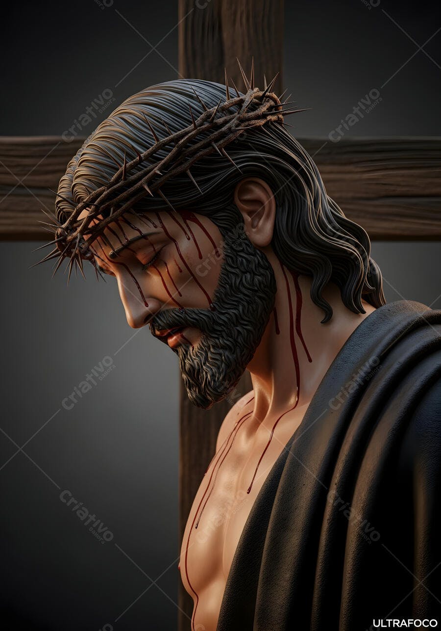 Jesus Cristo Coroa de Espinhos Sangue Cruz Fundo Escuro