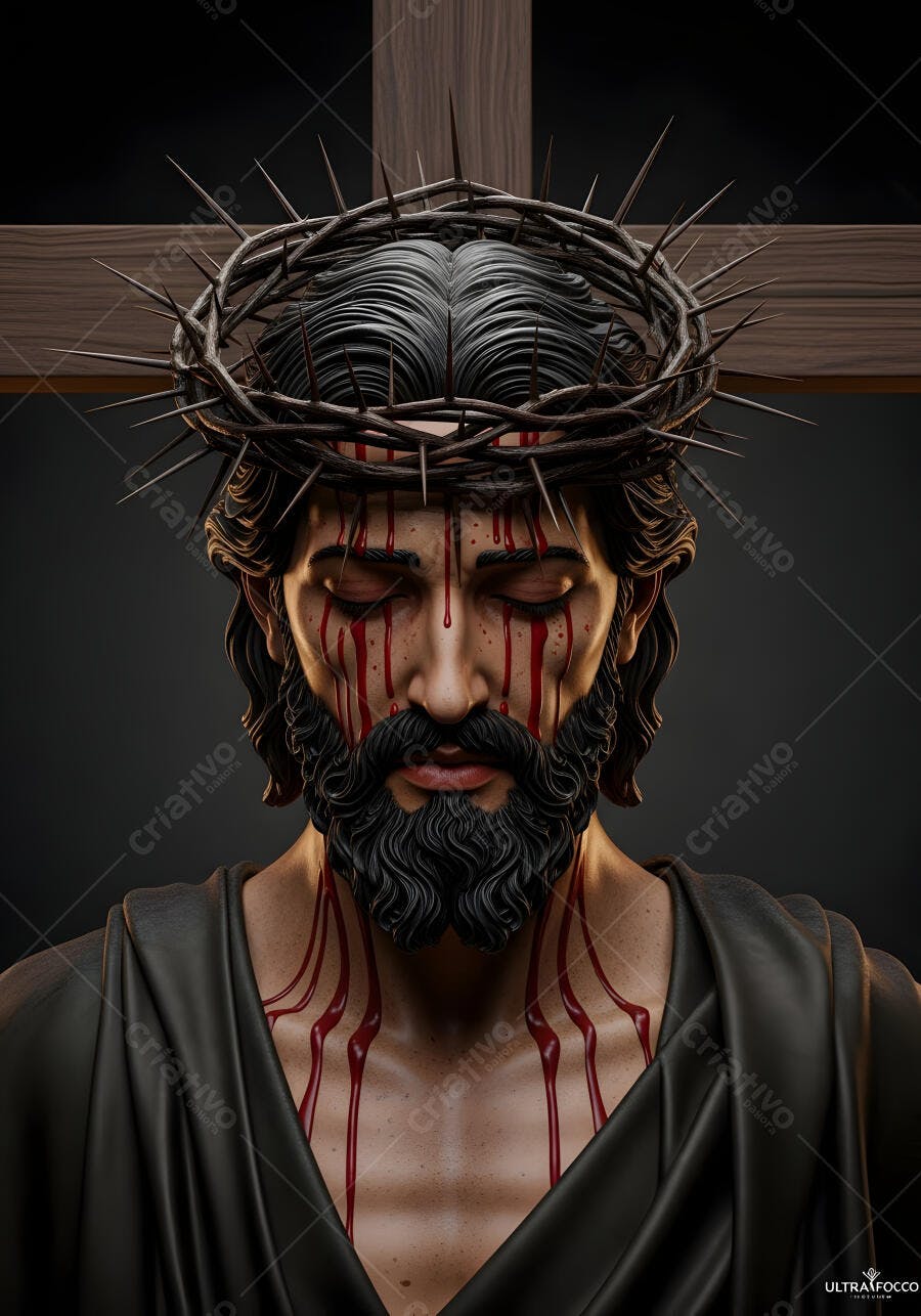 Foto Jesus Cristo Coroa de Espinhos Sangue Cruz Escura