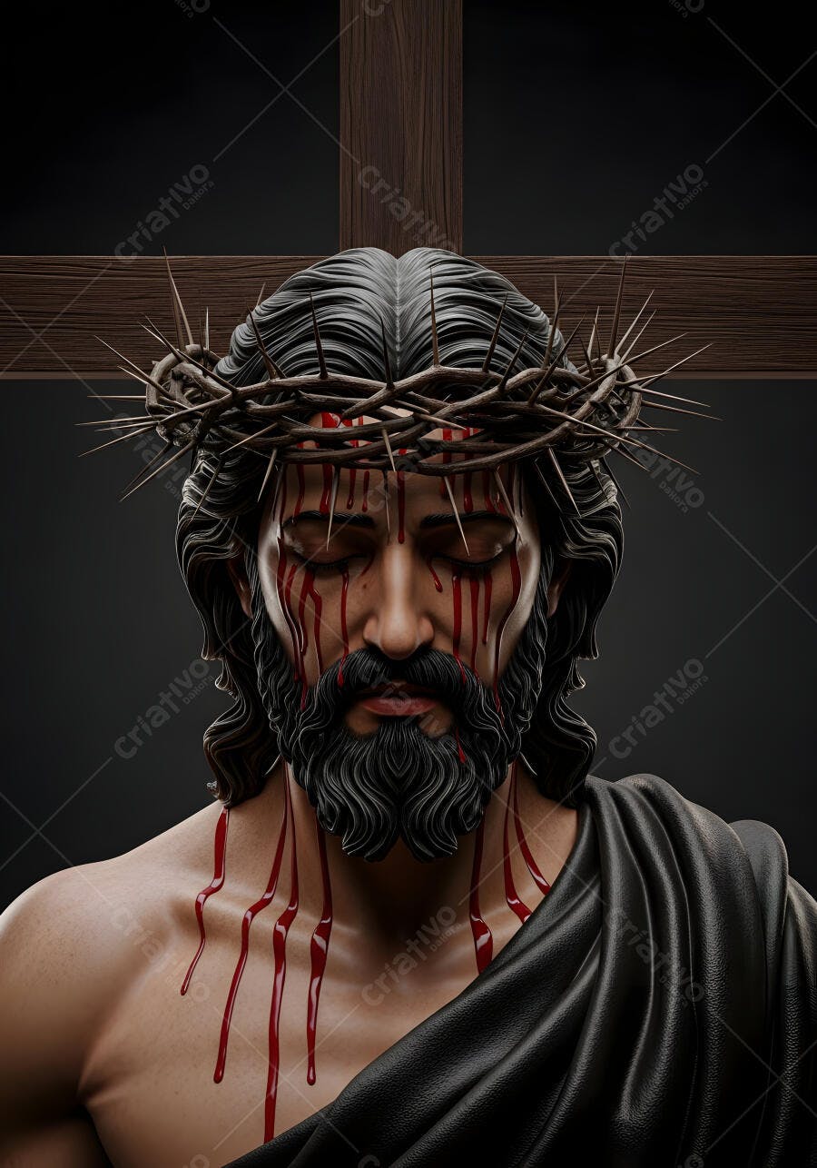 Jesus Cristo Coroa de Espinhos Sangue Cruz Fundo Escuro