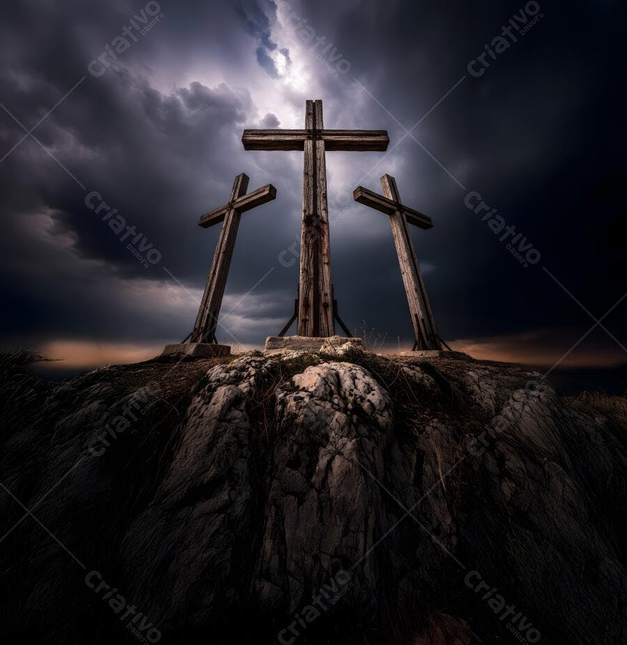 Foto Três Cruzes Calvário Céu Nublado Escuro Religião