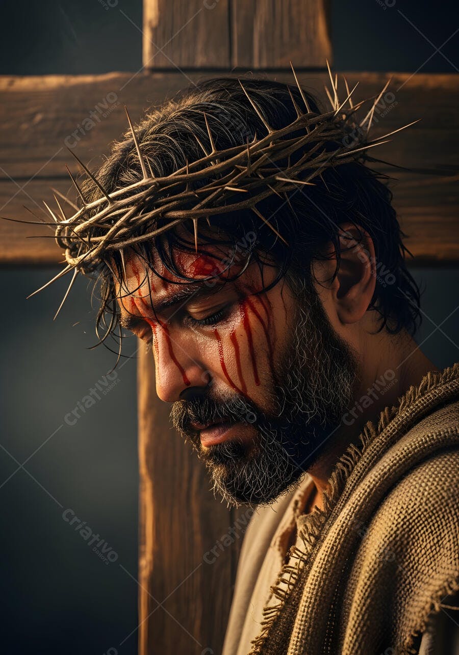 Foto Jesus Cristo Coroa de Espinhos Sangue Cruz