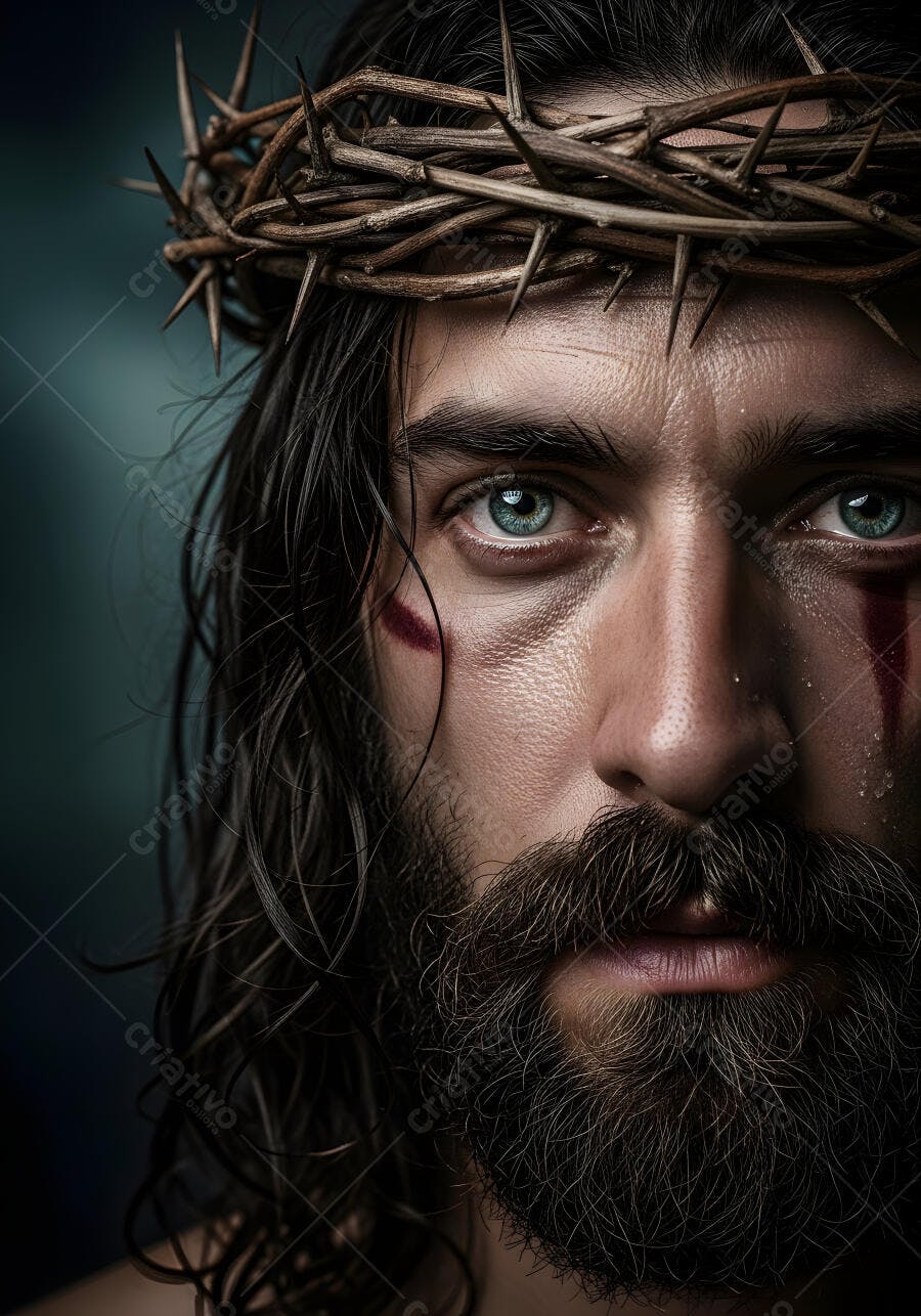 Foto Jesus Cristo Coroa de Espinhos Olhar Intenso