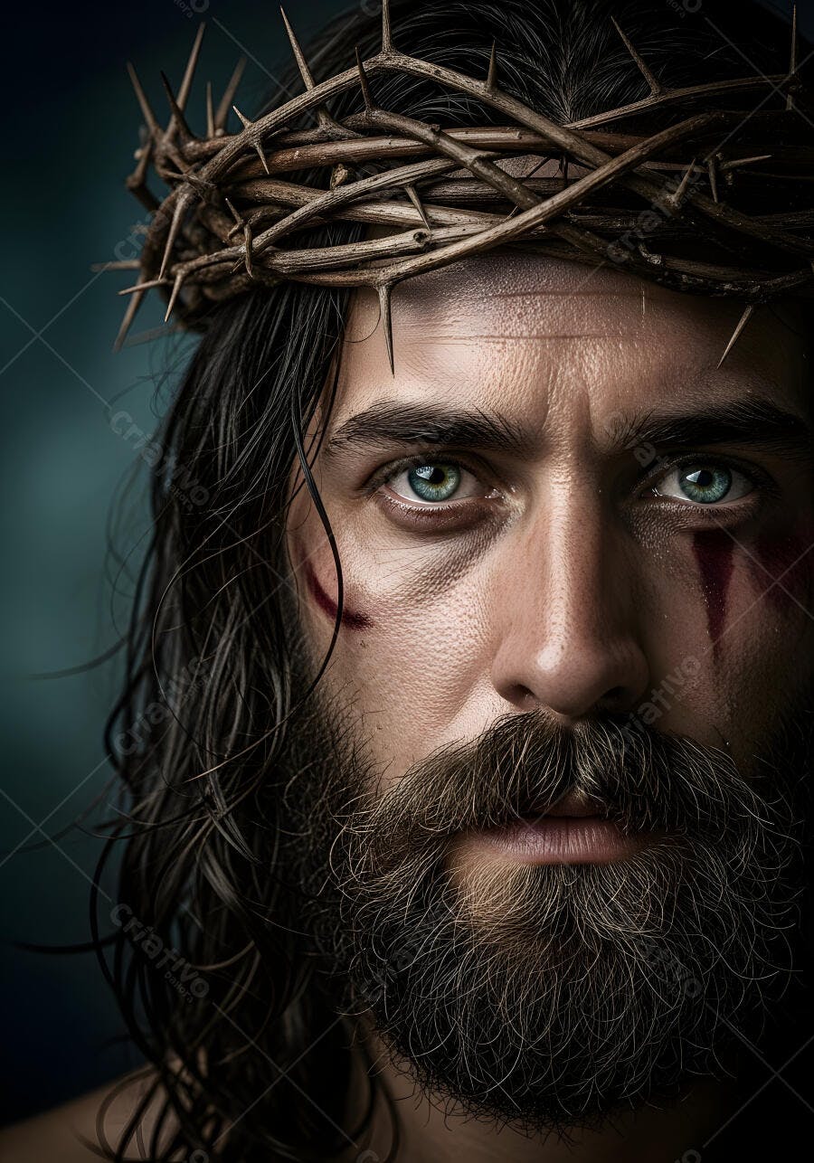 Foto Jesus Cristo Coroa de Espinhos Olhar Intenso