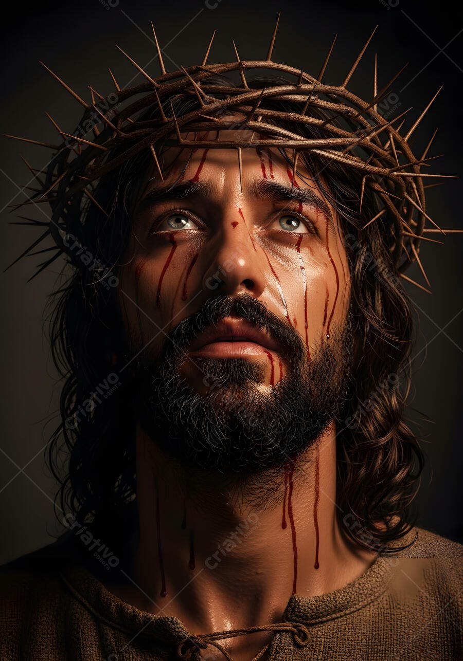 Foto Jesus Cristo Coroa de Espinhos Sangue no Rosto