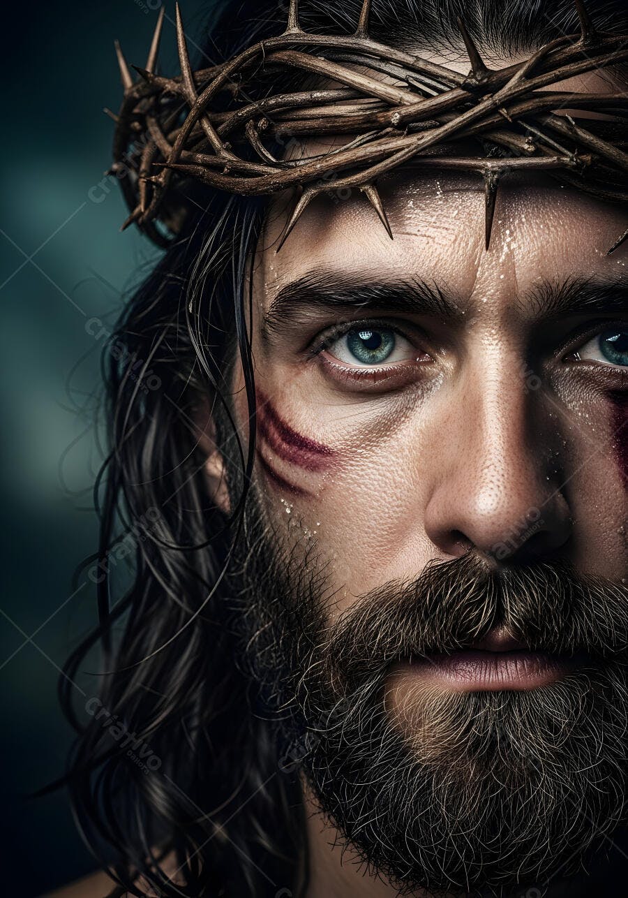 Foto Jesus Cristo Coroa de Espinhos Olhos Azuis Barba