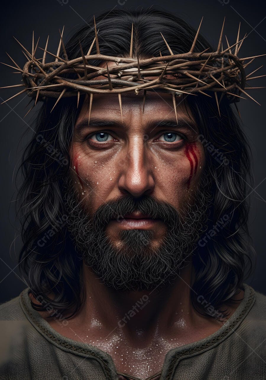 Foto Jesus Cristo Coroa de Espinhos Sofrimento Fundo Escuro