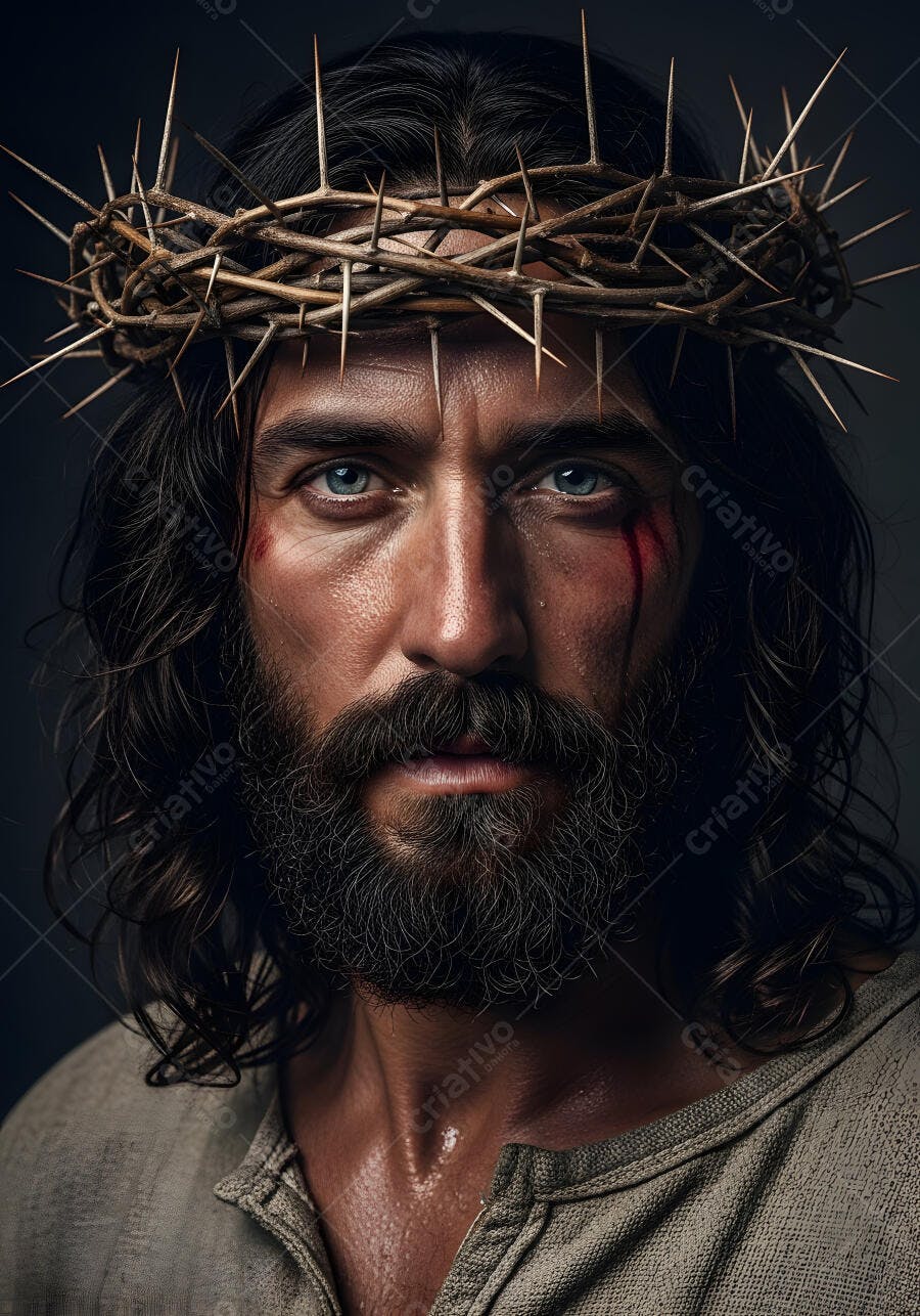Foto Jesus Cristo Coroa de Espinhos Sofrimento Fundo Escuro