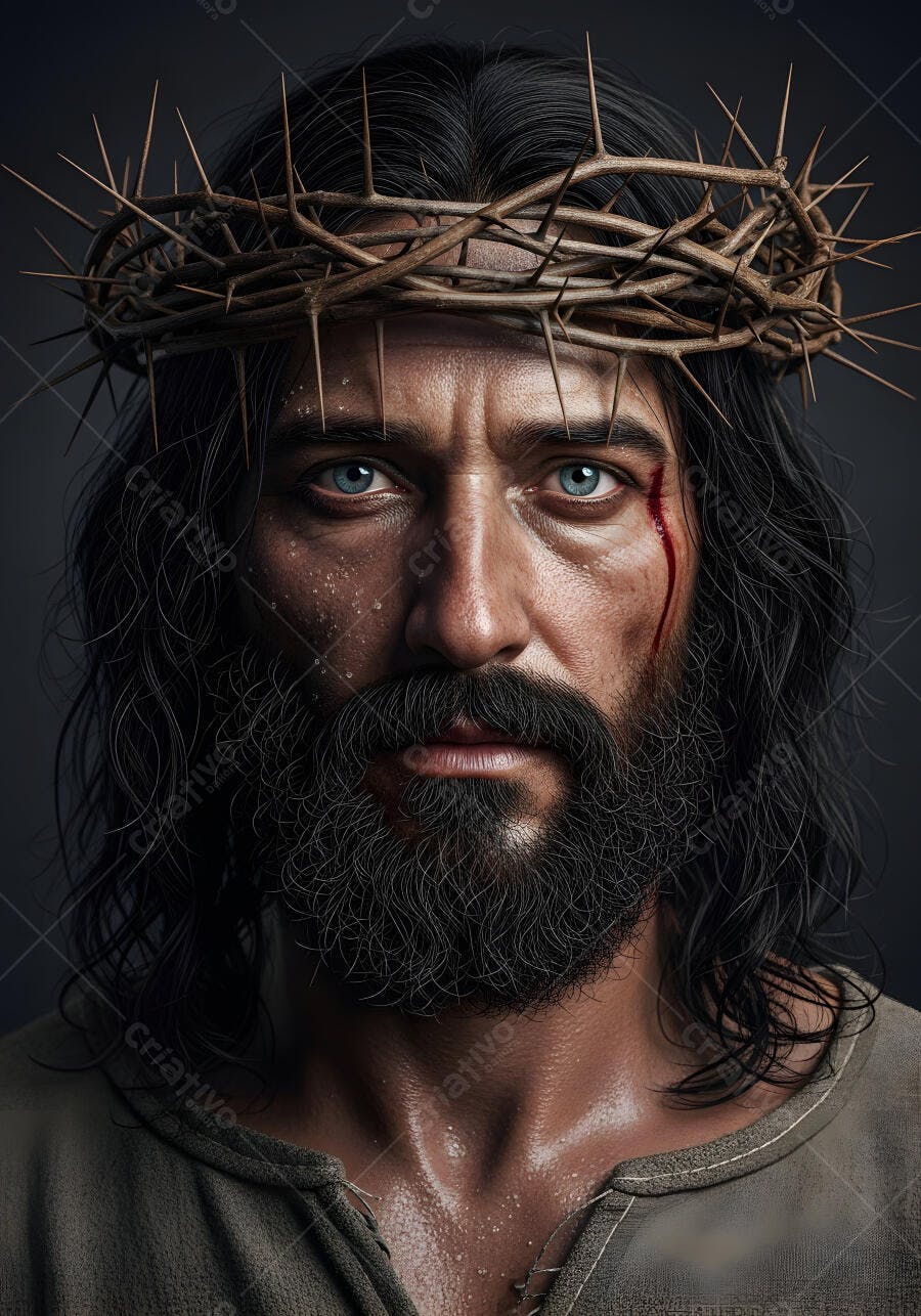 Foto Jesus Cristo Coroa de Espinhos Olhos Azuis