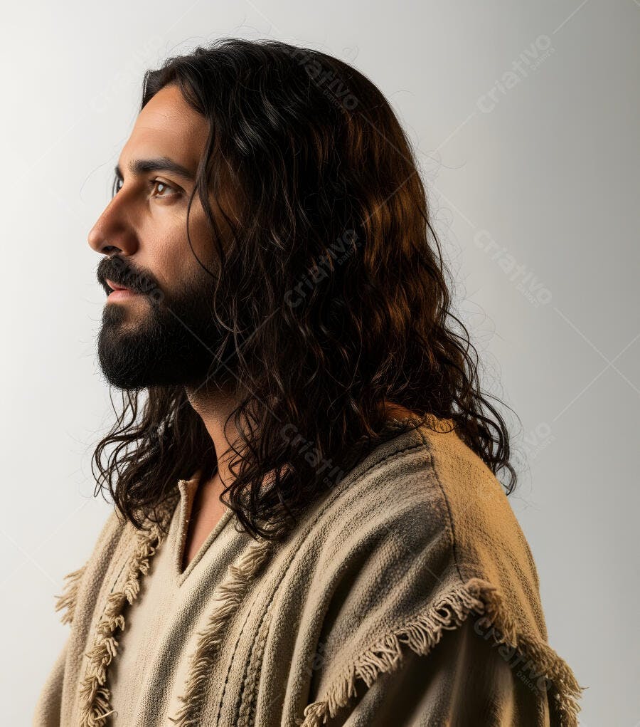 Foto Jesus Cristo Perfil Olhando para Cima Estúdio