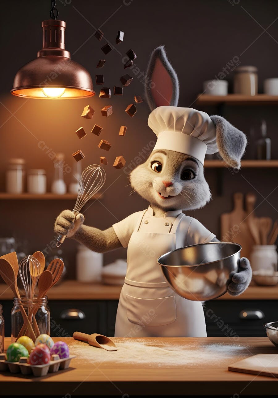 Foto Coelho Chef de Cozinha Fazendo Bolo de Páscoa
