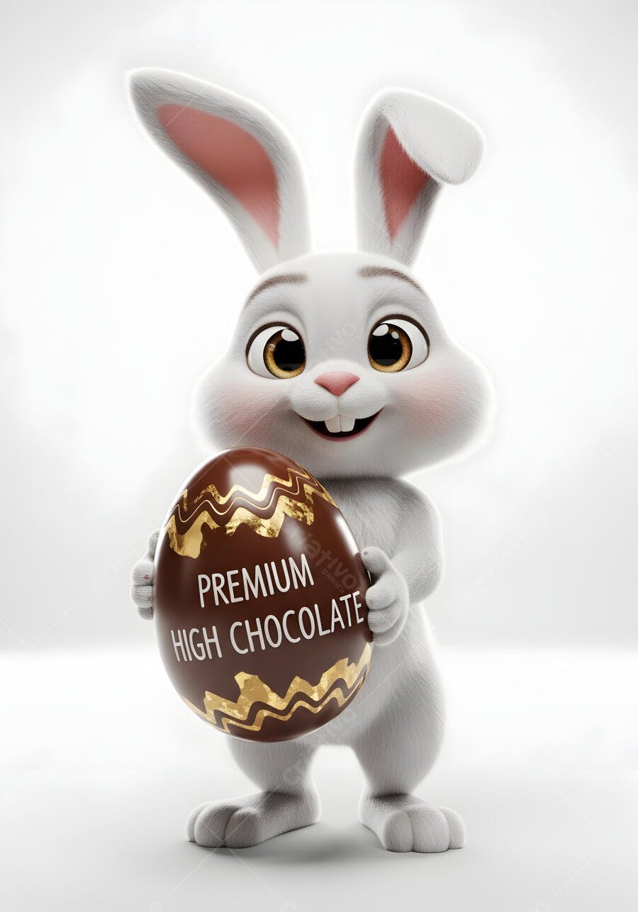 Coelho da Páscoa 3D Segurando Ovo de Chocolate Premium