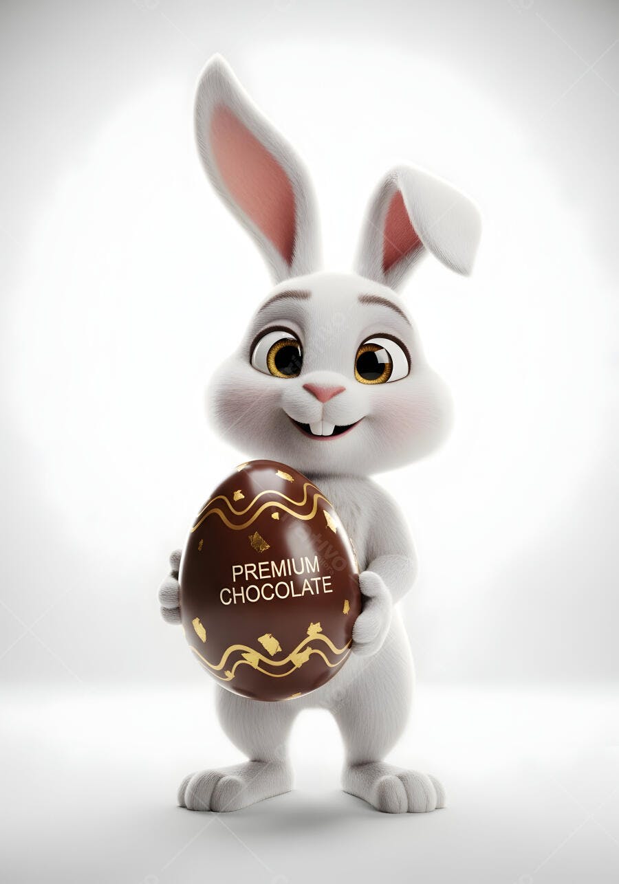 Foto Coelhinho da Páscoa 3D Segurando Ovo de Chocolate