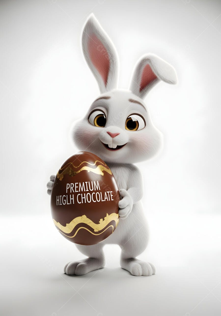 Coelho da Páscoa 3D Segurando Ovo de Chocolate Premium