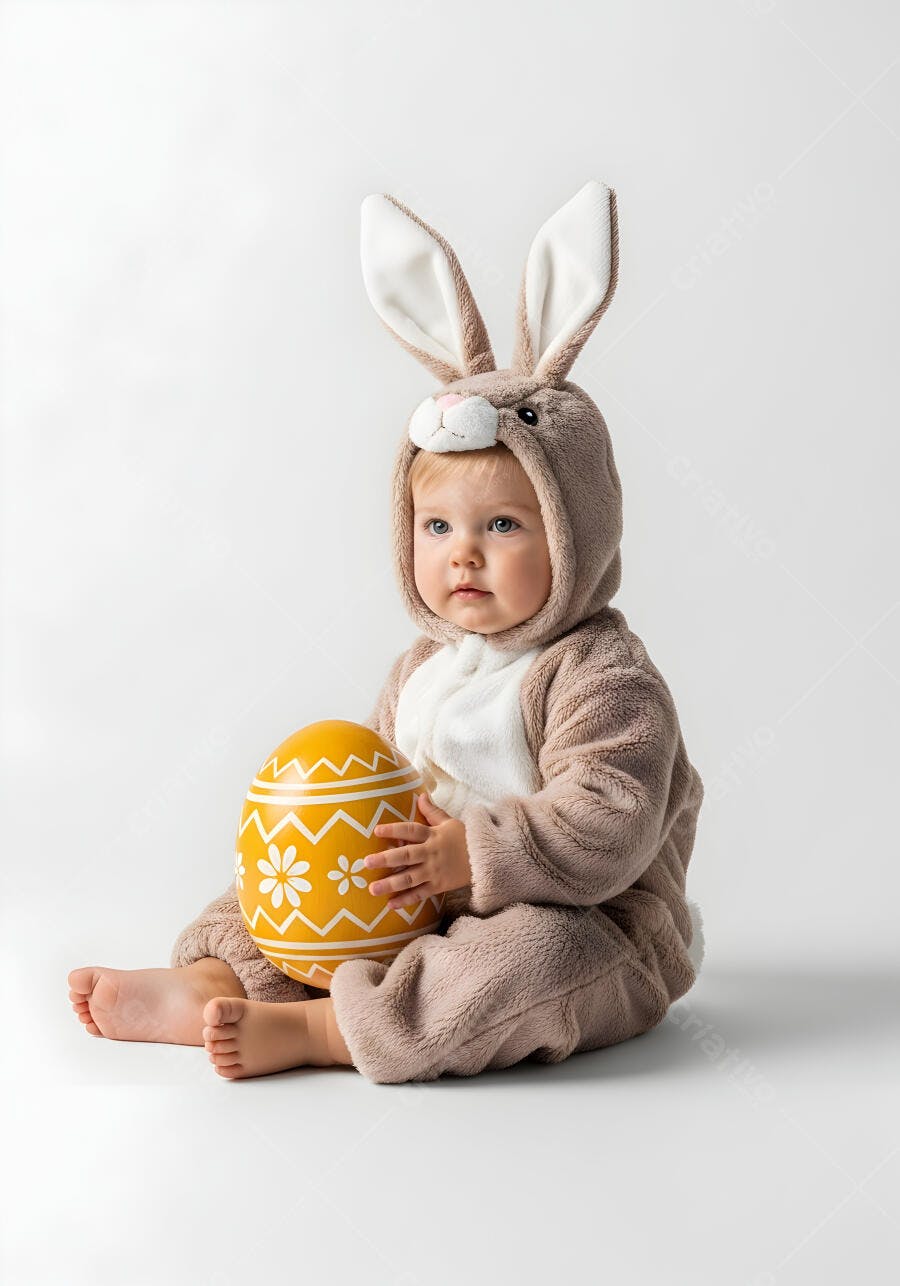 Foto Bebê Fantasia Coelhinho Páscoa Ovo Amarelo