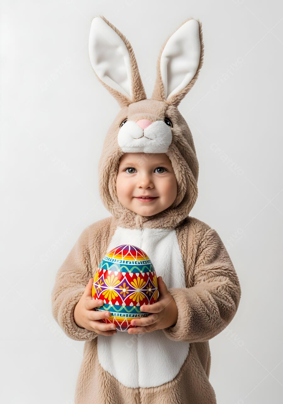 Foto Criança Fantasia Coelhinho Páscoa Ovo Decorado