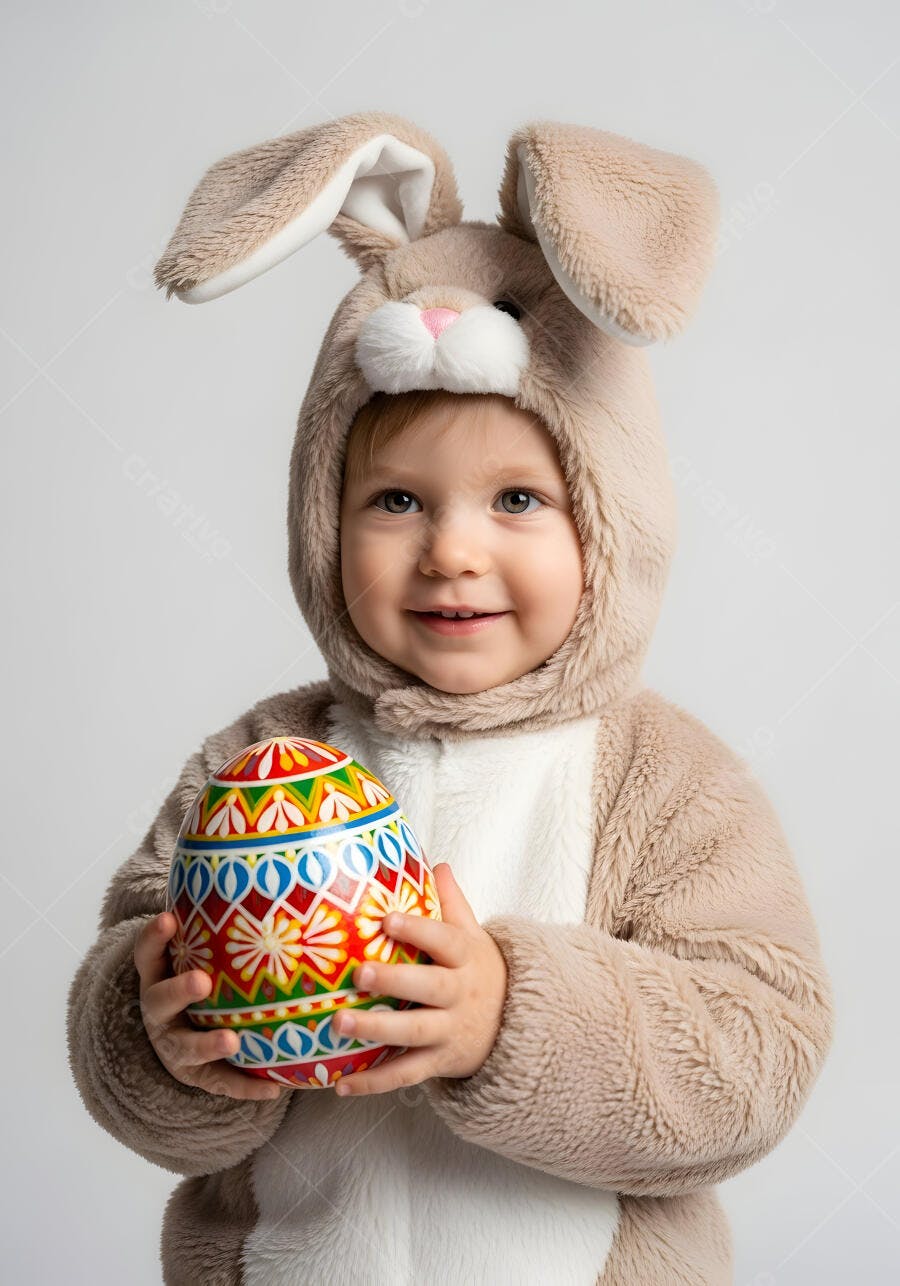 Foto Criança Fantasia Coelho Páscoa Ovo Decorado