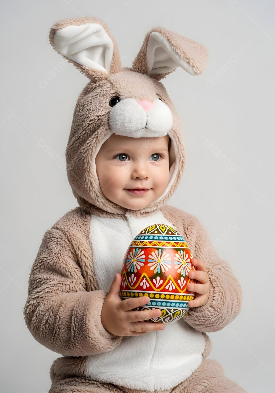 Foto Bebê Fantasia Coelhinho Páscoa Ovo Decorado