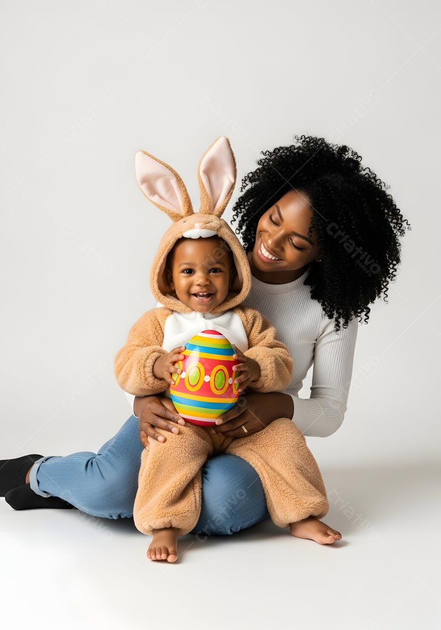 Foto Mãe e Bebê Fantasia Coelhinho Páscoa Sorrindo