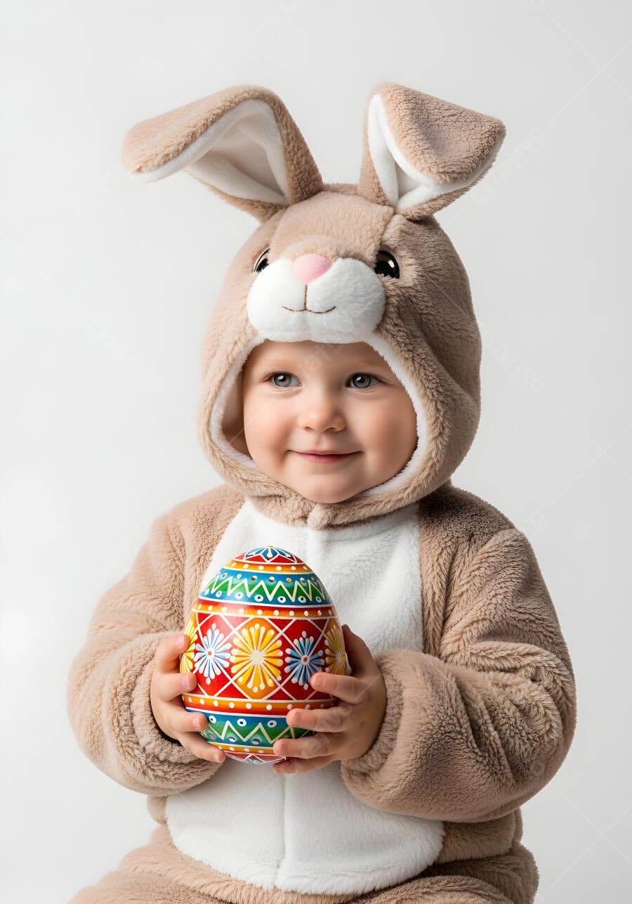 Foto Bebê Fantasia Coelhinho Páscoa Ovo Decorado