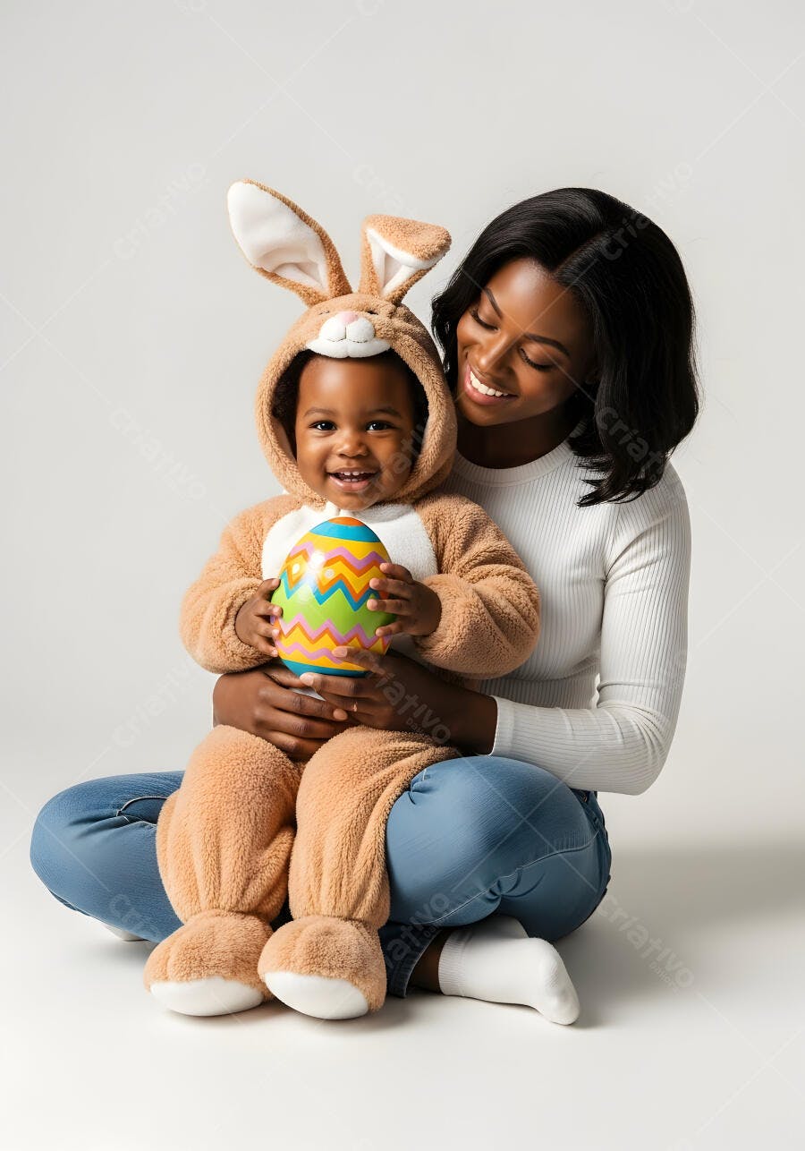 Foto Mãe e Bebê Fantasia Coelhinho Páscoa Sorrindo