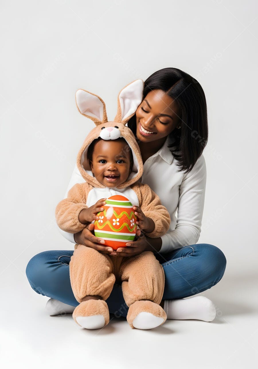 Foto Mãe e Bebê Fantasia Coelhinho Páscoa Sorrindo