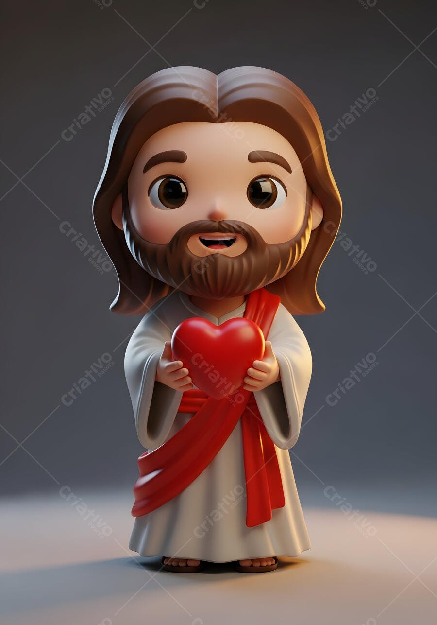 Jesus Cristo Fofo Caricatura 3D Segurando Coração