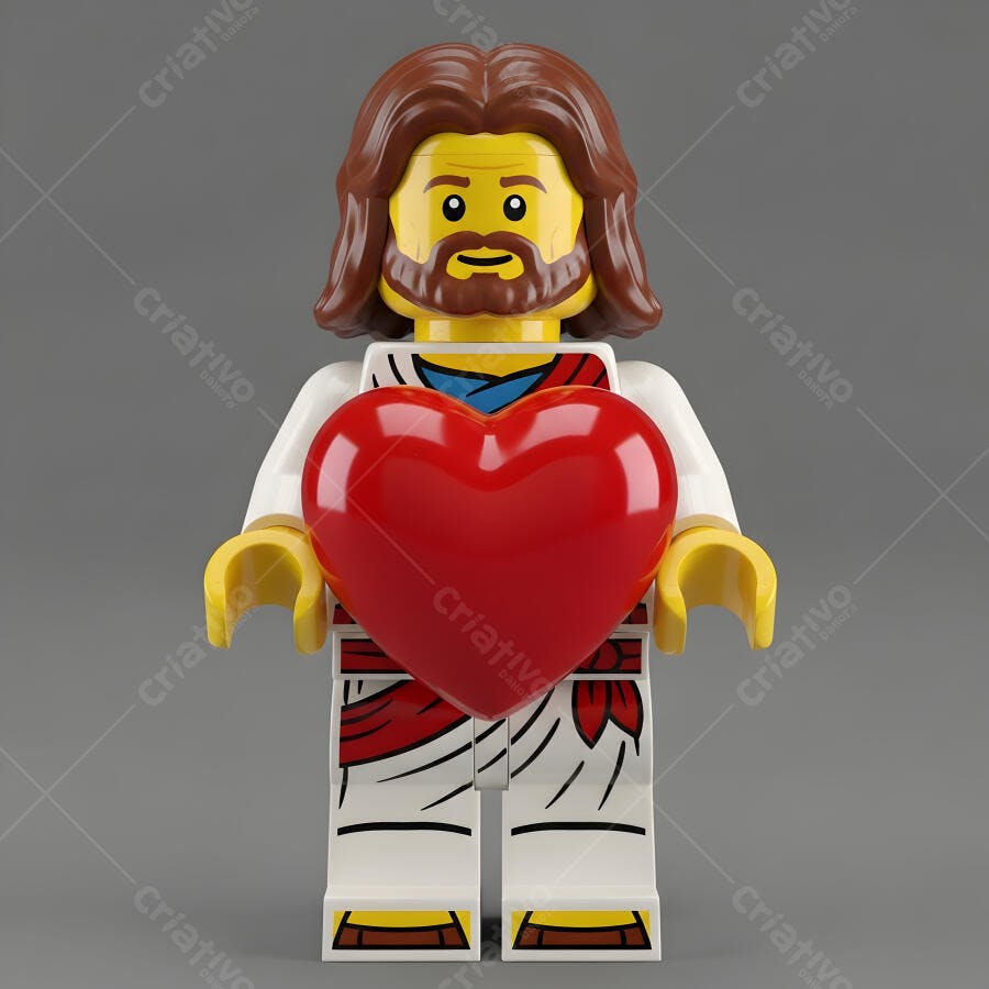 Foto Boneco Jesus Cristo Segurando Coração Vermelho Lego