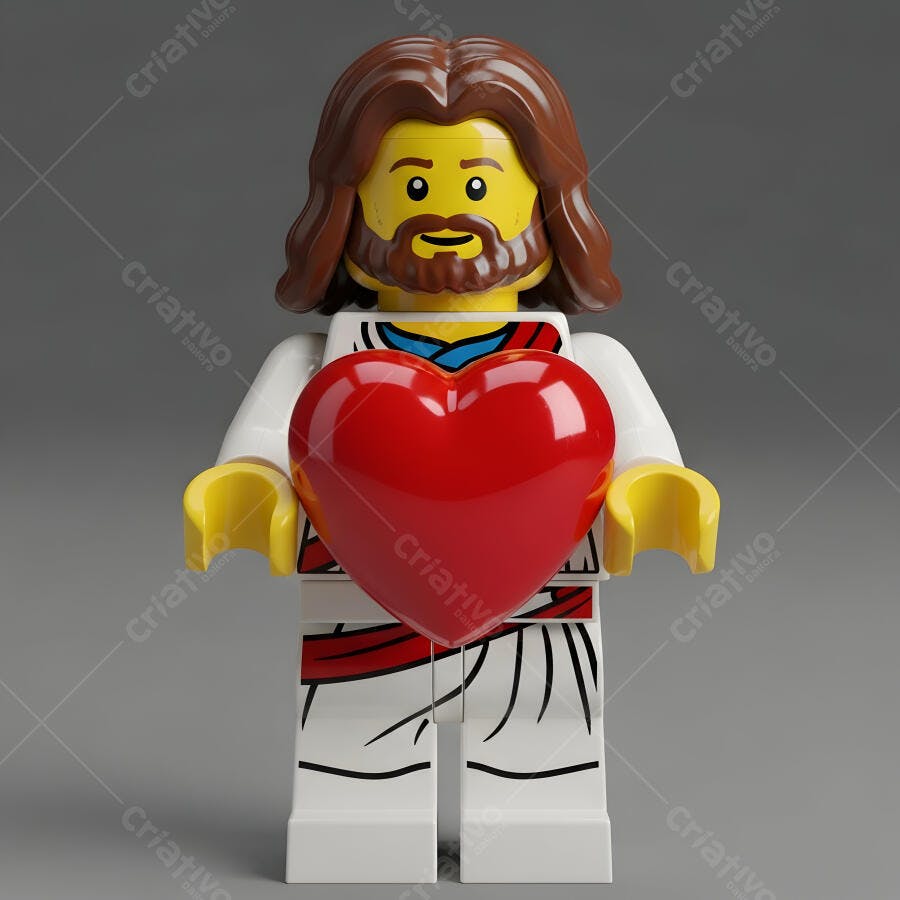 Foto Lego Jesus Cristo Segurando Coração Vermelho