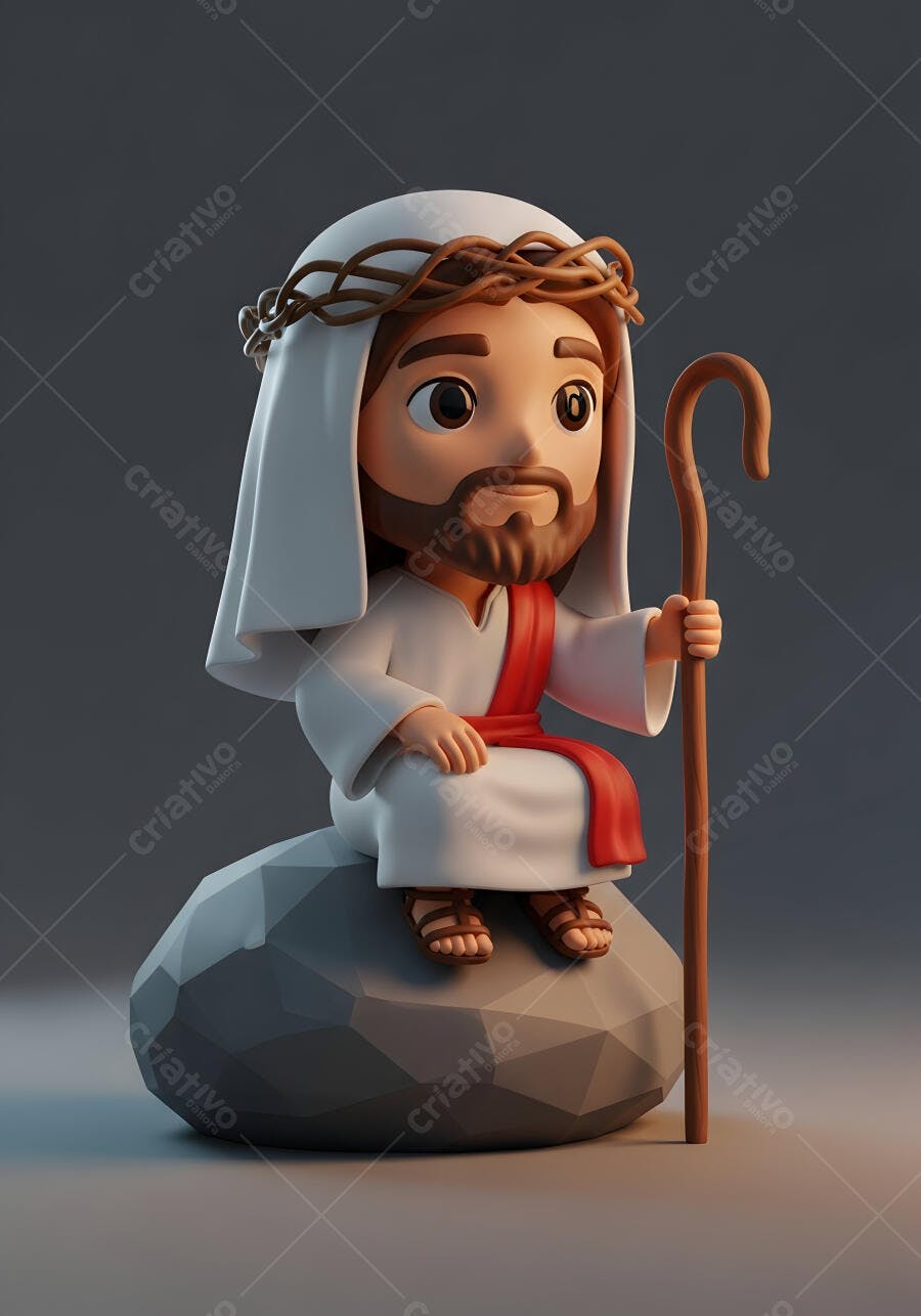 Foto Jesus Cristo Fofo Estilo Cartoon 3D Sentado