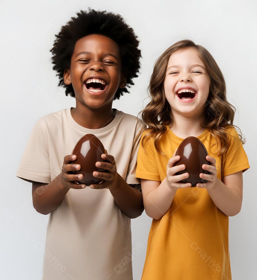 Foto Crianças Sorrindo Ovos de Páscoa Chocolate Celebração