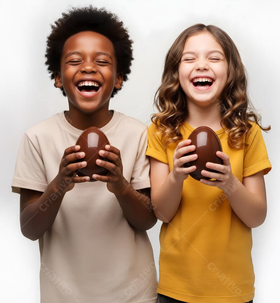 Foto Crianças Sorrindo Ovos de Páscoa Fundo Branco