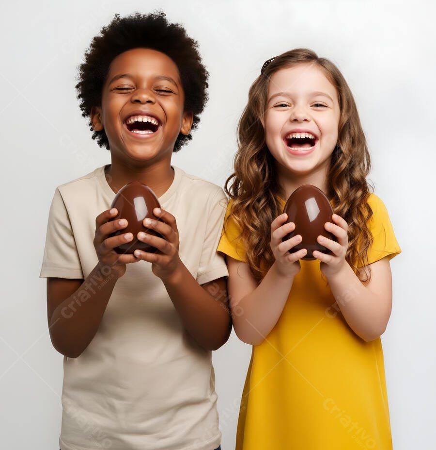 Foto Crianças Sorrindo Ovos de Páscoa Chocolate Celebrando