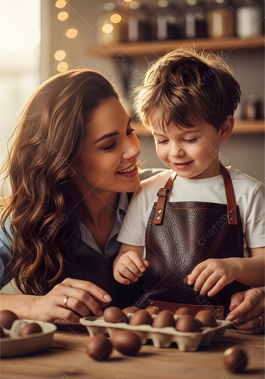 Foto Mãe e Filho Fazendo Doces Chocolates Cozinha