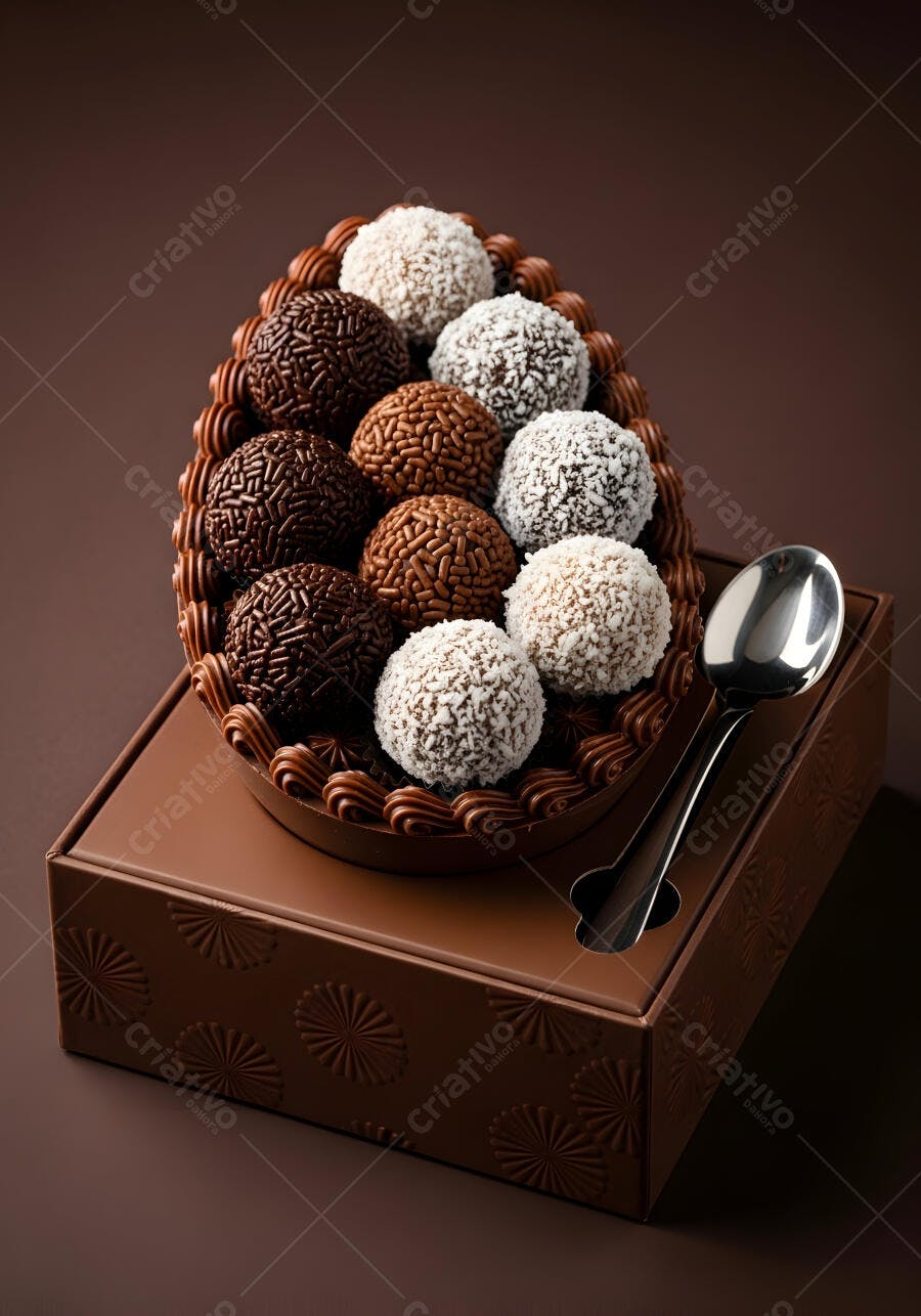 Foto Ovo de Páscoa de Colher Brigadeiros Variados Fundo Marrom