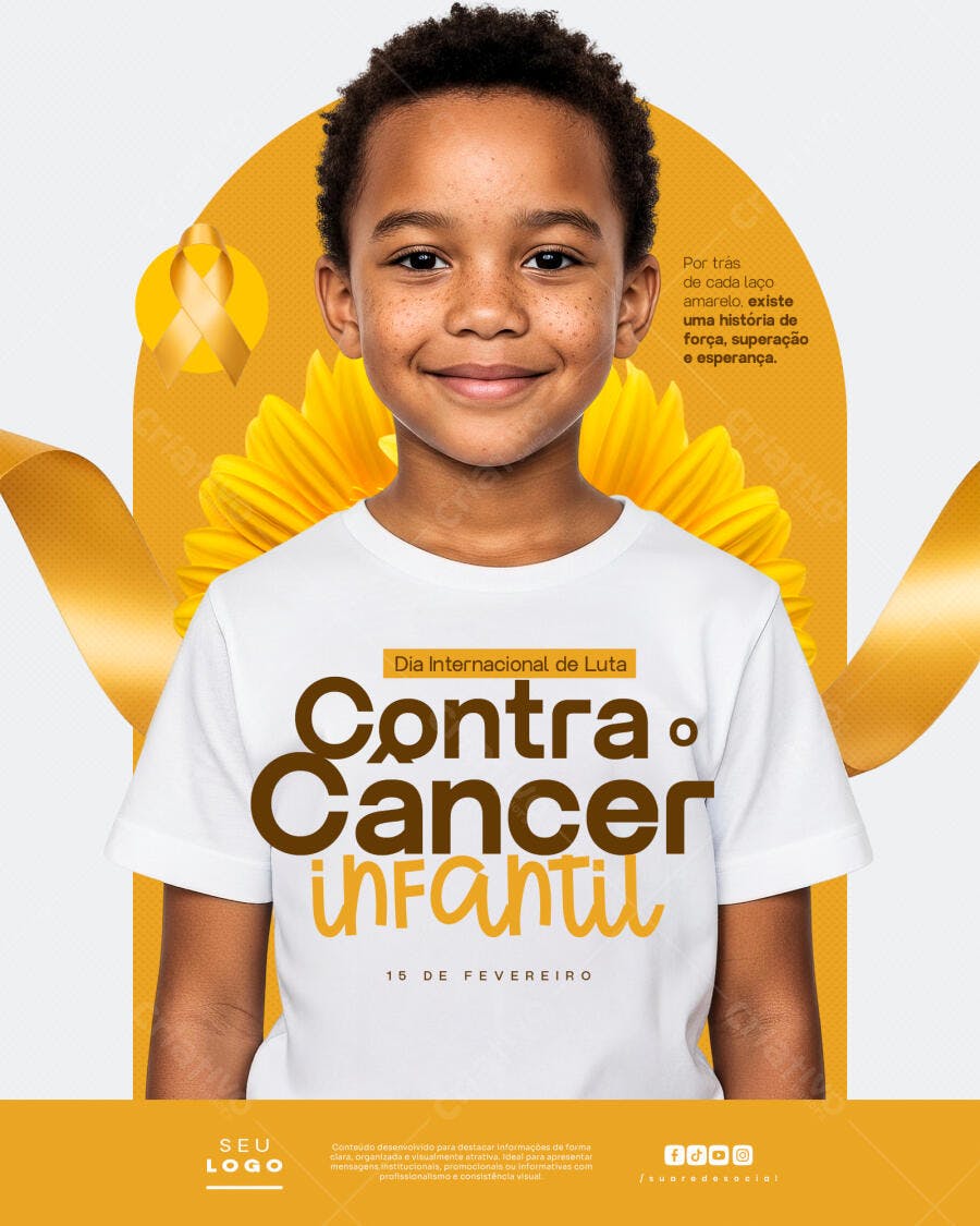 Post Instagram Dia Internacional Luta Contra Câncer Infantil PSD Editável