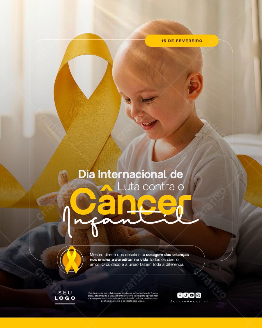 Post Instagram Dia Internacional Câncer Infantil PSD Editável