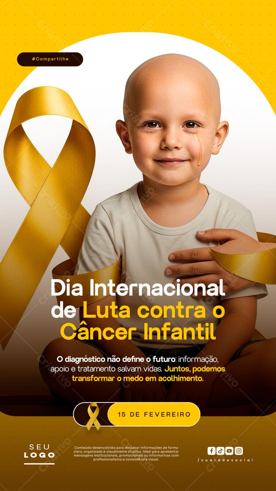Story Dia Internacional Luta Câncer Infantil 15 de Fevereiro PSD Editável