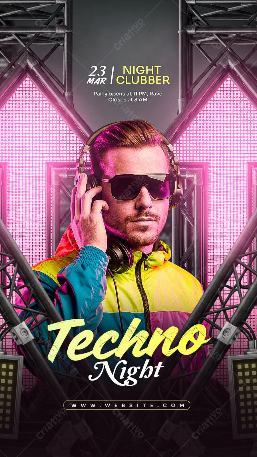 Story Instagram Festa Techno Night Clubber PSD Editável