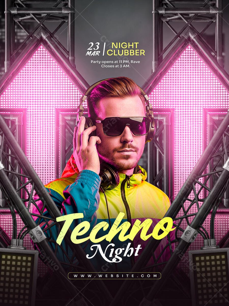 Flyer Balada Techno Night Clubber PSD Editável