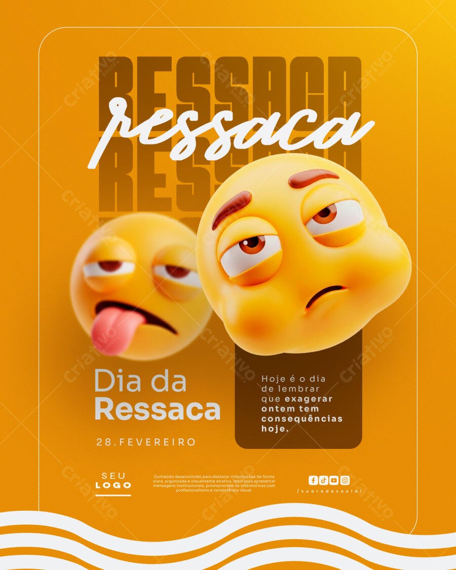 Post Instagram Dia da Ressaca 28 de Fevereiro PSD Editável