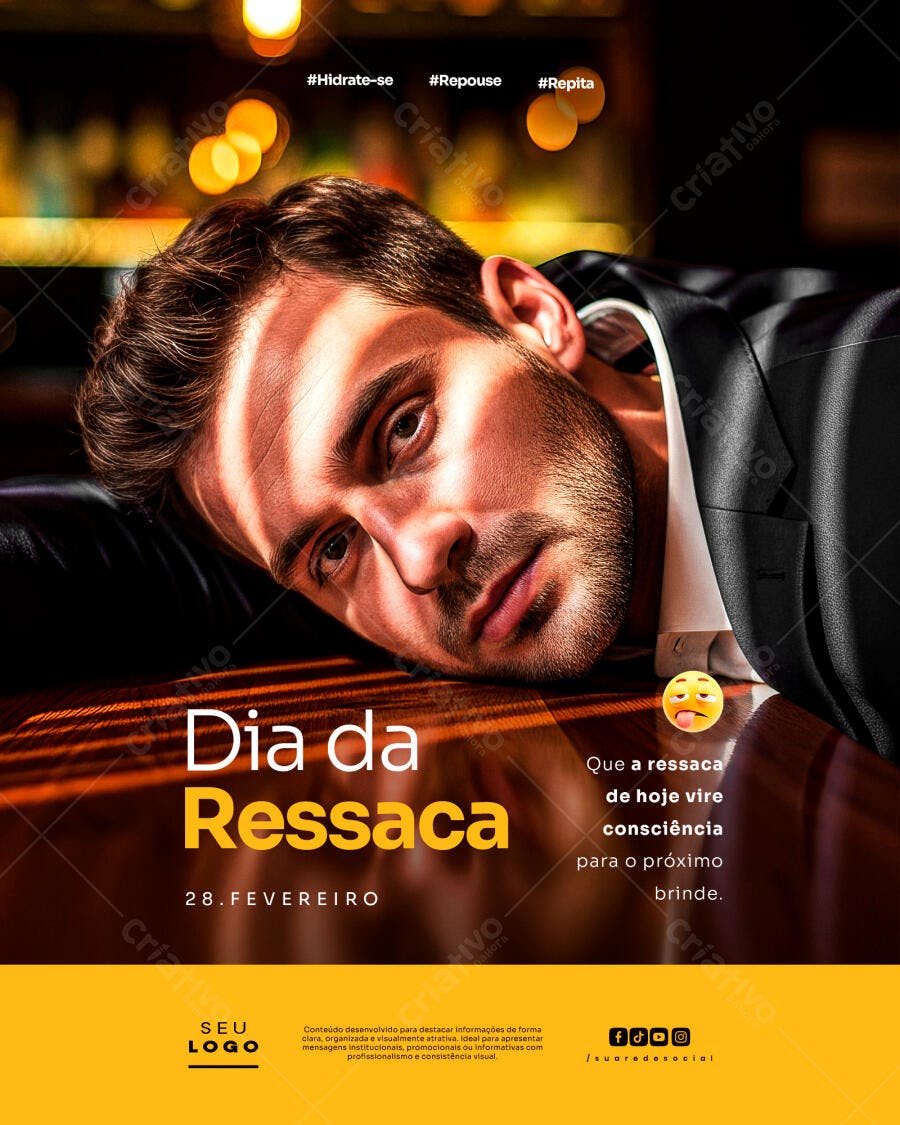 Post Instagram Dia da Ressaca 28 Fevereiro PSD Editável
