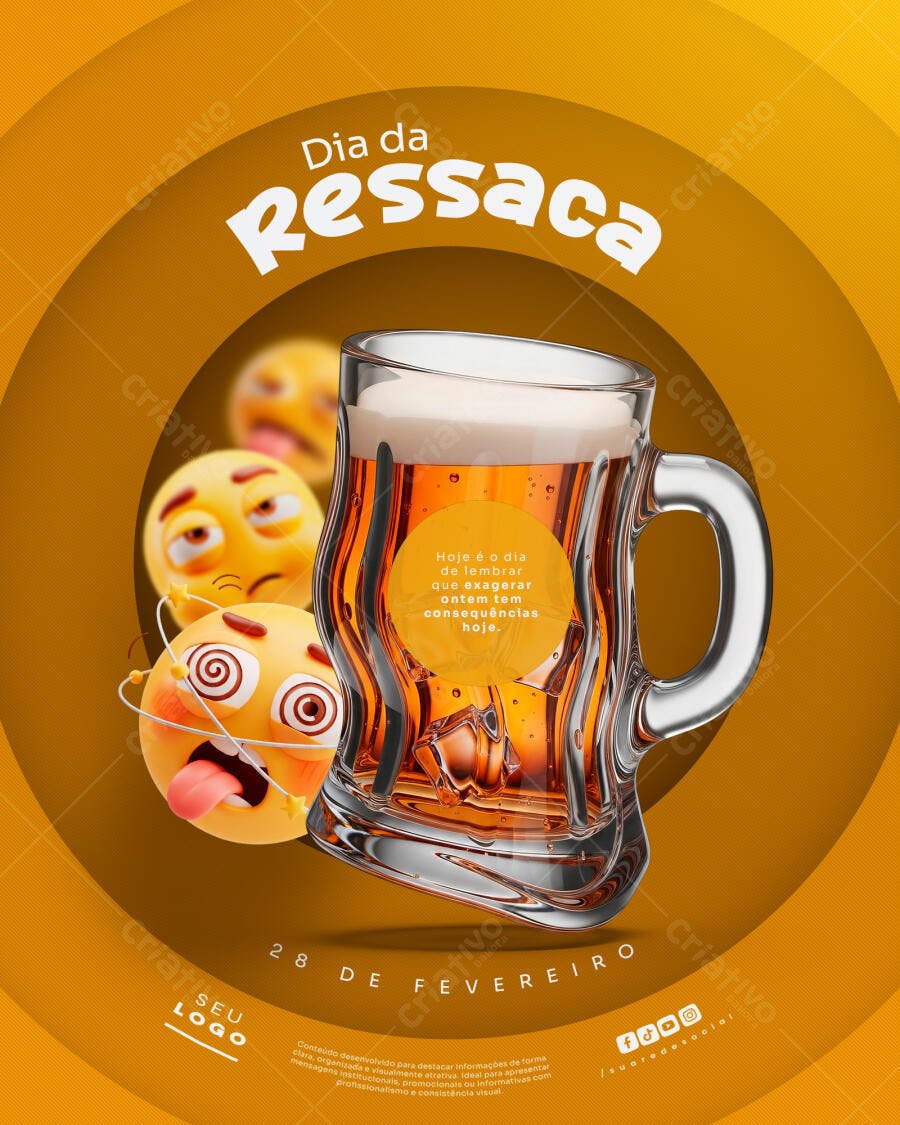 Post Dia da Ressaca Cervejaria Bar PSD Editável