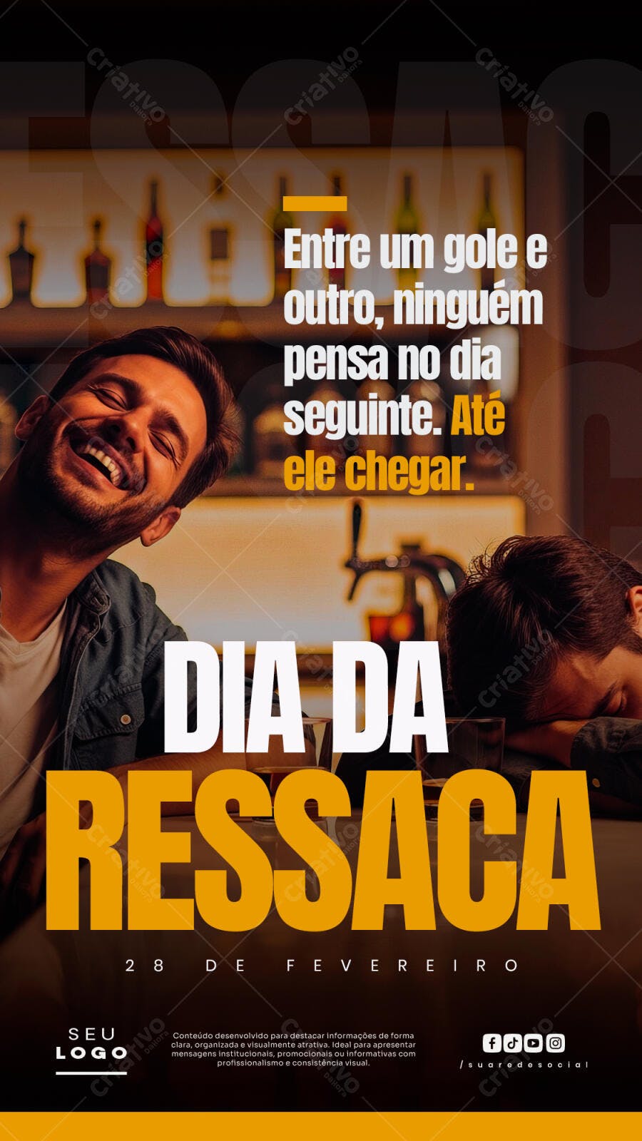 Post Dia da Ressaca 28 de Fevereiro Bar PSD Editável
